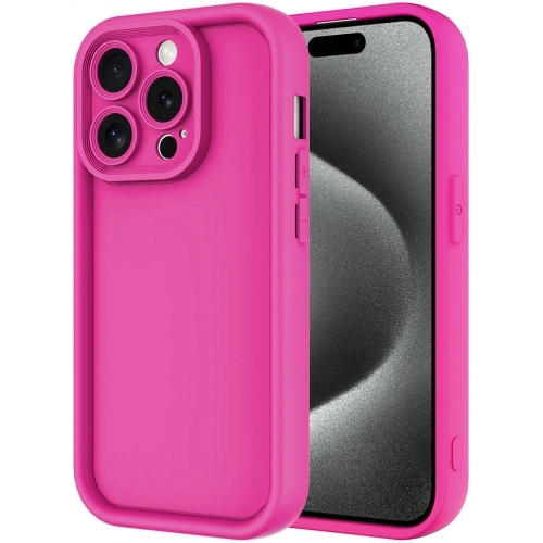 Apple iPhone 15 Pro (6.1) ile Uyumlu Kılıf Kamera Korumalı Silikon Ananas Kapak - Pembe Koyu