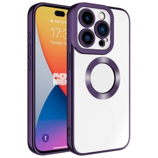 Apple iPhone 15 Pro (6.1) Kılıf Kamera Lens Korumalı Şeffaf Renkli Logo Gösteren Parlak Kapak - Koyu Mor