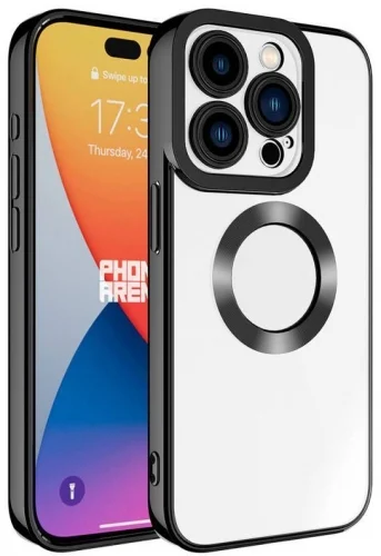 Apple iPhone 15 Pro (6.1) Kılıf Kamera Korumalı Silikon Logo Açık Omega Kapak - Siyah