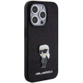 Apple iPhone 15 Pro (6.1) Kılıf Karl Lagerfeld İkonik Fixed Glitter Metal Logo Orjinal Lisanslı Kapak - Siyah