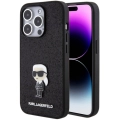 Apple iPhone 15 Pro (6.1) Kılıf Karl Lagerfeld İkonik Fixed Glitter Metal Logo Orjinal Lisanslı Kapak - Siyah