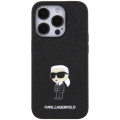 Apple iPhone 15 Pro (6.1) Kılıf Karl Lagerfeld İkonik Fixed Glitter Metal Logo Orjinal Lisanslı Kapak - Siyah