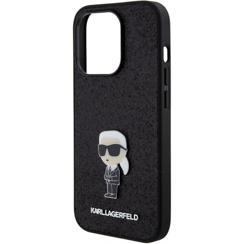 Apple iPhone 15 Pro (6.1) Kılıf Karl Lagerfeld İkonik Fixed Glitter Metal Logo Orjinal Lisanslı Kapak - Siyah