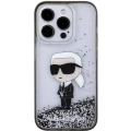 Apple iPhone 15 Pro (6.1) Kılıf Karl Lagerfeld İkonik Sıvılı Glitter Orjinal Lisanslı Kapak - Şeffaf