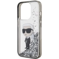 Apple iPhone 15 Pro (6.1) Kılıf Karl Lagerfeld İkonik Sıvılı Glitter Orjinal Lisanslı Kapak - Şeffaf