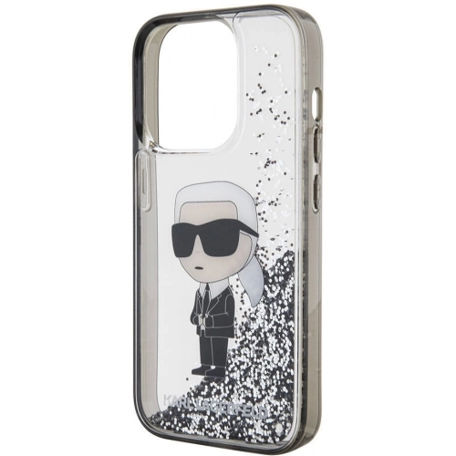 Apple iPhone 15 Pro (6.1) Kılıf Karl Lagerfeld İkonik Sıvılı Glitter Orjinal Lisanslı Kapak - Şeffaf