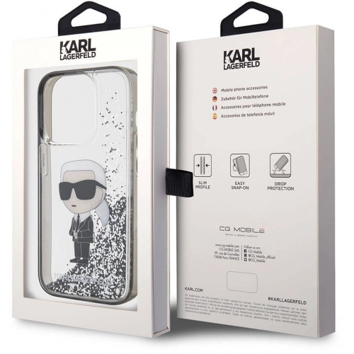 Apple iPhone 15 Pro (6.1) Kılıf Karl Lagerfeld İkonik Sıvılı Glitter Orjinal Lisanslı Kapak - Şeffaf