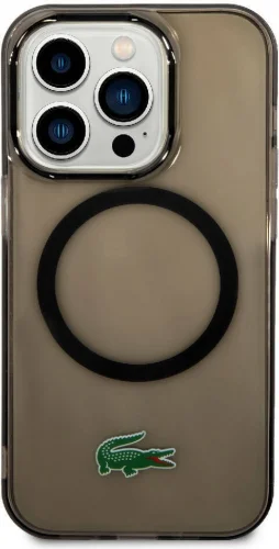 Apple iPhone 15 Pro (6.1) Kılıf Lacoste Orjinal Lisanslı Magsafe Şarj Özellikli Transparan Timsah Logo Baskılı Kapak - Mavi Açık