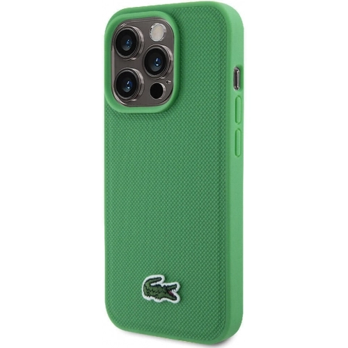 Apple iPhone 15 Pro (6.1) Kılıf Lacoste Orjinal Lisanslı PU Pike Desenli Arka Yüzey İkonik Timsah Dokuma Logolu Kapak - Yeşil