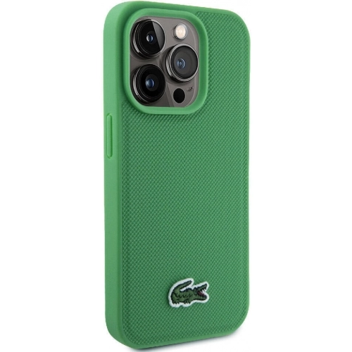 Apple iPhone 15 Pro (6.1) Kılıf Lacoste Orjinal Lisanslı PU Pike Desenli Arka Yüzey İkonik Timsah Dokuma Logolu Kapak - Yeşil