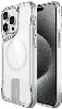 Apple iPhone 15 Pro (6.1) Kılıf MagSafe Özellikli Standlı TPU Kenarları Esnek T-Max Kapak - Şeffaf