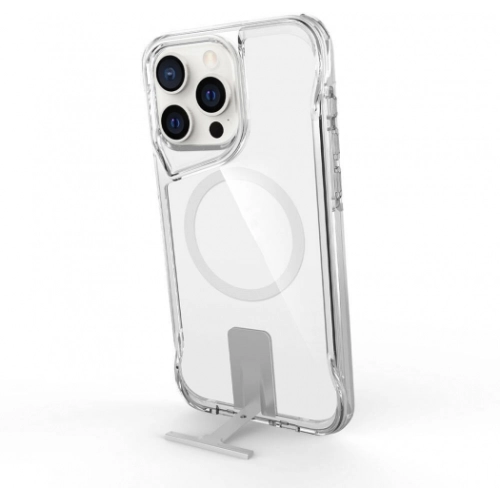 Apple iPhone 15 Pro (6.1) Kılıf MagSafe Özellikli Standlı TPU Kenarları Esnek T-Max Kapak - Şeffaf