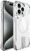Apple iPhone 15 Pro (6.1) Kılıf MagSafe Özellikli Standlı TPU Kenarları Esnek T-Max Kapak - Şeffaf