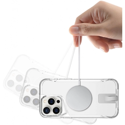 Apple iPhone 15 Pro (6.1) Kılıf MagSafe Özellikli Standlı TPU Kenarları Esnek T-Max Kapak - Şeffaf