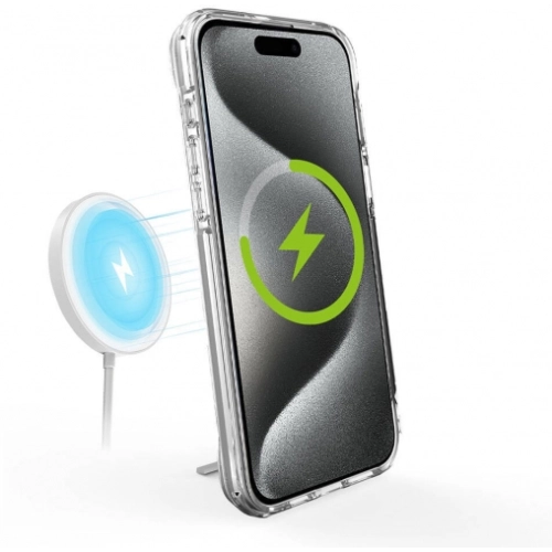 Apple iPhone 15 Pro (6.1) Kılıf MagSafe Özellikli Standlı TPU Kenarları Esnek T-Max Kapak - Şeffaf