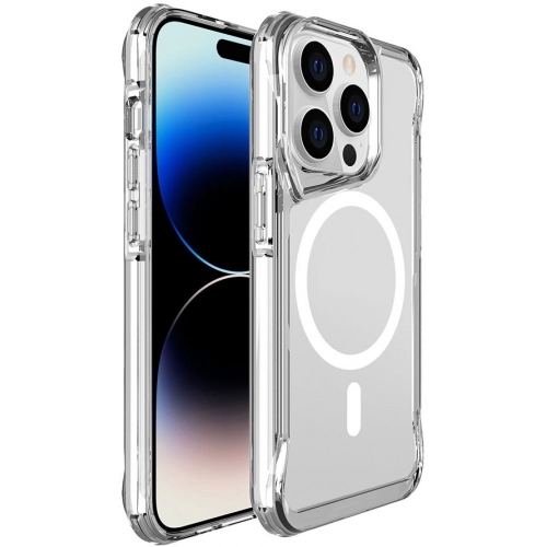 Apple iPhone 15 Pro (6.1) Kılıf MagSafe Özellikli TPU Kenarları Esnek T-Max Kapak - Şeffaf