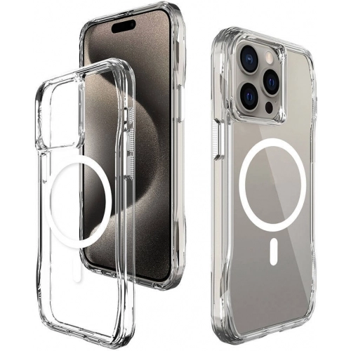 Apple iPhone 15 Pro (6.1) Kılıf Magsafe Şarj Özellikli Airbagli Şeffaf İncek Kapak - Şeffaf