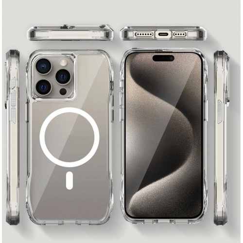 Apple iPhone 15 Pro (6.1) Kılıf Magsafe Şarj Özellikli Airbagli Şeffaf İncek Kapak - Şeffaf