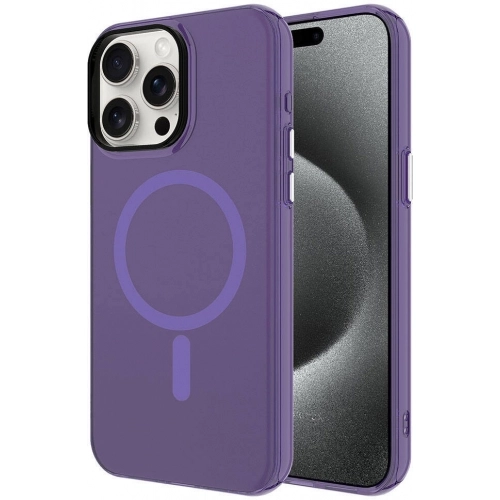 Apple iPhone 15 Pro (6.1) Kılıf Magsafe Şarj Özellikli Buzlu Transparan C-Pro Sert Kapak - Koyu Mor