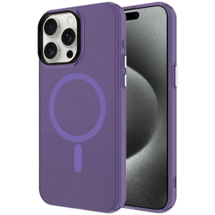 Apple iPhone 15 Pro (6.1) Kılıf Magsafe Şarj Özellikli Buzlu Transparan C-Pro Sert Kapak - Koyu Mor