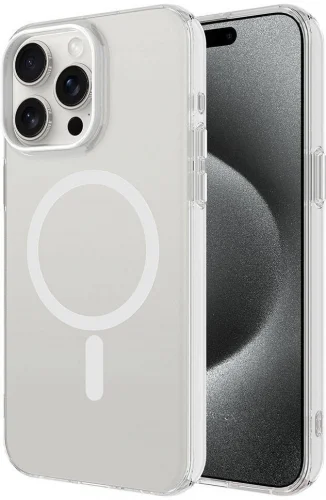 Apple iPhone 15 Pro (6.1) Kılıf Magsafe Şarj Özellikli Buzlu Transparan C-Pro Sert Kapak - Şeffaf
