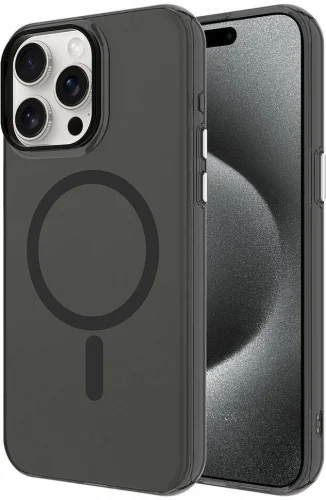 Apple iPhone 15 Pro (6.1) Kılıf Magsafe Şarj Özellikli Buzlu Transparan C-Pro Sert Kapak - Siyah