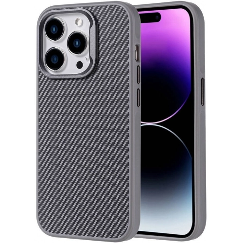 Apple iPhone 15 Pro (6.1) Kılıf Magsafe Şarj Özellikli Karbon Fiber Görünümlü TPU Zore Troy Kapak - Gümüş