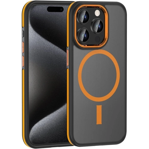 Apple iPhone 15 Pro (6.1) Kılıf Magsafe Şarj Özellikli Mat Görünümlü Ant Kapak - Turuncu