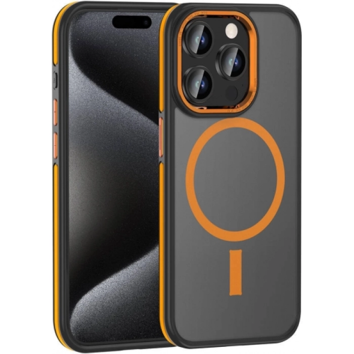 Apple iPhone 15 Pro Max (6.7) Kılıf Magsafe Şarj Özellikli Mat Görünümlü Ant Kapak - Turuncu