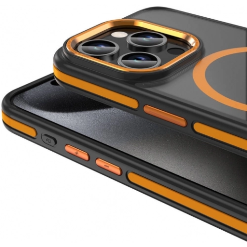 Apple iPhone 15 Pro Max (6.7) Kılıf Magsafe Şarj Özellikli Mat Görünümlü Ant Kapak - Turuncu