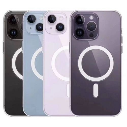 Apple iPhone 15 Pro (6.1) Kılıf Magsafe Şarj Özellikli Şeffaf Sert PC Embos Kapak - Şeffaf