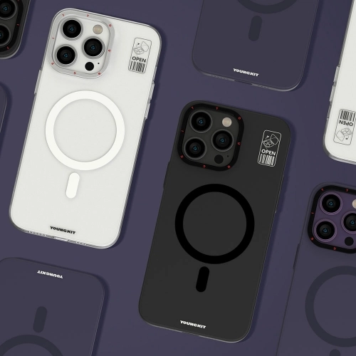 Apple iPhone 15 Pro (6.1) Kılıf Magsafe Şarj Özellikli Standlı YoungKit Hermit Bracket Serisi Kapak - Beyaz