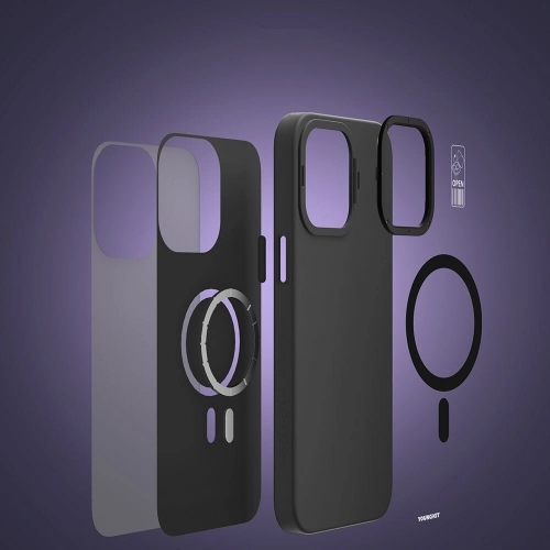 Apple iPhone 15 Pro (6.1) Kılıf Magsafe Şarj Özellikli Standlı YoungKit Hermit Bracket Serisi Kapak - Siyah