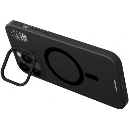 Apple iPhone 15 Pro (6.1) Kılıf Magsafe Şarj Özellikli Standlı YoungKit Hermit Bracket Serisi Kapak - Siyah