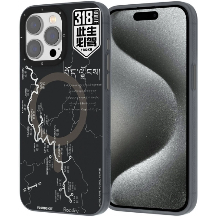 Apple iPhone 15 Pro (6.1) Kılıf Magsafe Şarj Özellikli Youngkit 318 Road Serisi Kapak - Siyah