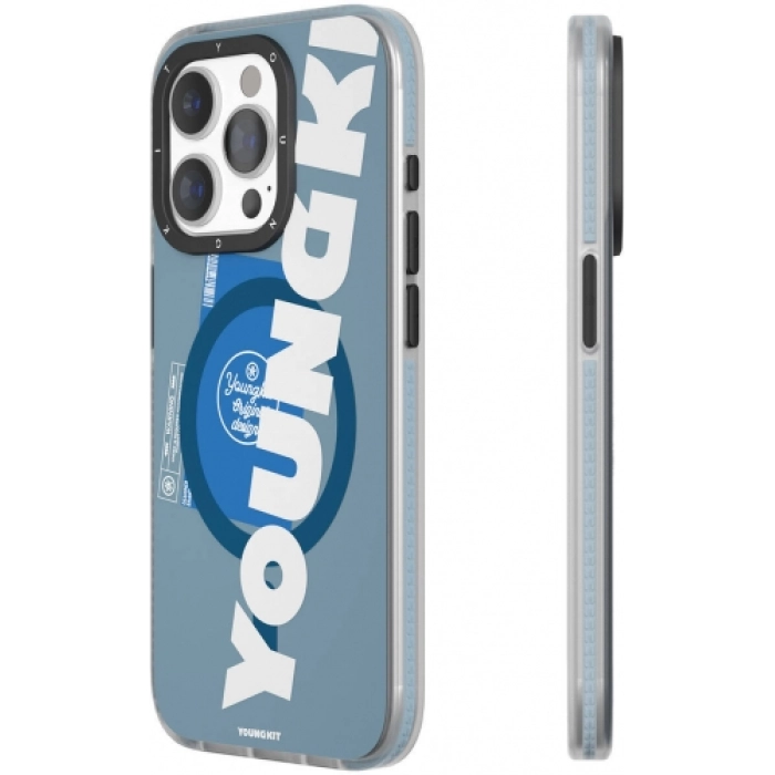 Apple iPhone 15 Pro (6.1) Kılıf Magsafe Şarj Özellikli Youngkit Binfen Serisi Yazı Temalı Kapak - Mavi
