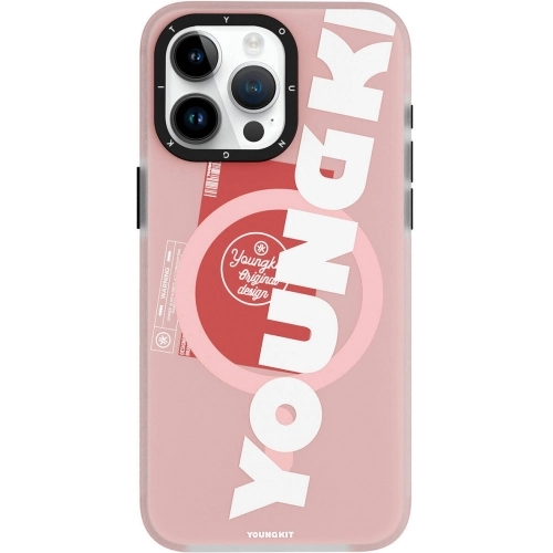 Apple iPhone 15 Pro (6.1) Kılıf Magsafe Şarj Özellikli Youngkit Binfen Serisi Yazı Temalı Kapak - Pembe