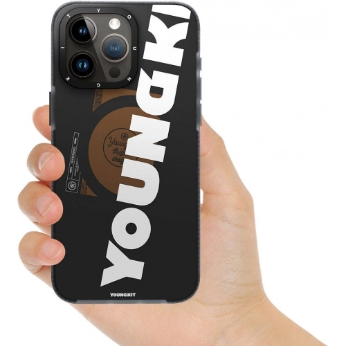 Apple iPhone 15 Pro (6.1) Kılıf Magsafe Şarj Özellikli Youngkit Binfen Serisi Yazı Temalı Kapak - Siyah