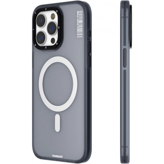 Apple iPhone 15 Pro (6.1) Kılıf Magsafe Şarj Özellikli Youngkit Colored Sand Serisi Kapak - Siyah