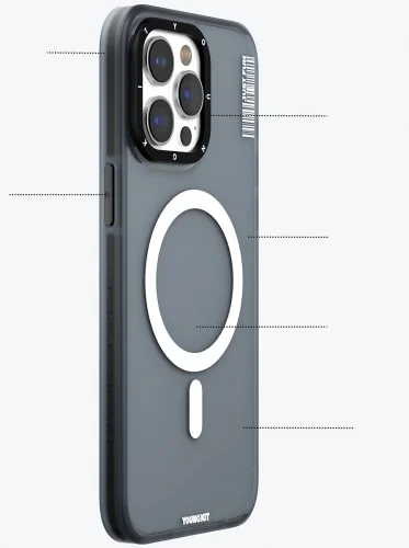 Apple iPhone 15 Pro (6.1) Kılıf Magsafe Şarj Özellikli Youngkit Colored Sand Serisi Kapak - Siyah