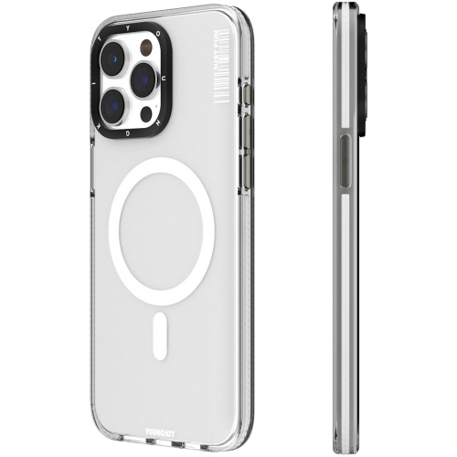 Apple iPhone 15 Pro (6.1) Kılıf Magsafe Şarj Özellikli YoungKit Crystal Color Serisi Kapak - Beyaz