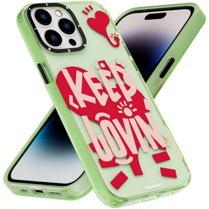 Apple iPhone 15 Pro (6.1) Kılıf Magsafe Şarj Özellikli Youngkit Happy Hearth Serisi Kapak - Su Yeşil