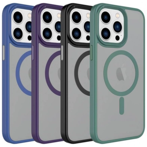 Apple iPhone 15 Pro (6.1) Kılıf Mat Arka Yüzey Wireless Şarj Özellikli Flet Magsafe Kapak - Koyu Mor