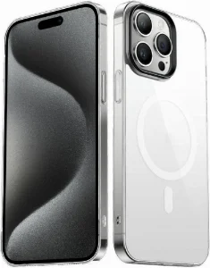 Apple iPhone 15 Pro (6.1) Kılıf Mıknatıslı Wireless Şarj Özellikli Şeffaf G-Glass Kapak - Siyah