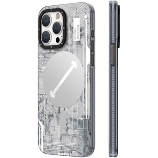 Apple iPhone 15 Pro (6.1) Kılıf Orjinal Lisanslı Magsafe Özellikli YoungKit Technology Serisi QC Kapak - Beyaz