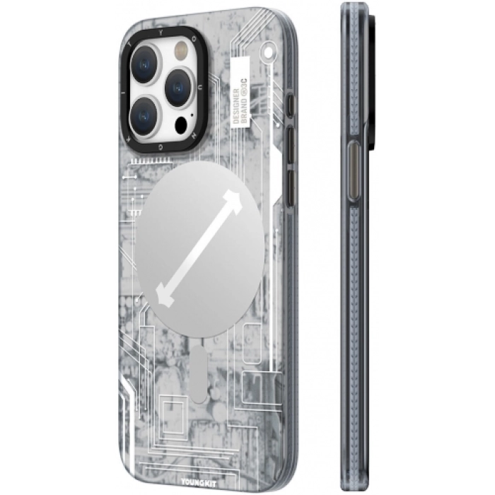 Apple iPhone 15 Pro (6.1) Kılıf Orjinal Lisanslı Magsafe Özellikli YoungKit Technology Serisi QC Kapak - Beyaz