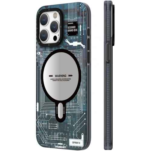 Apple iPhone 15 Pro (6.1) Kılıf Orjinal Lisanslı Magsafe Özellikli YoungKit Technology Serisi QC Kapak - Mavi