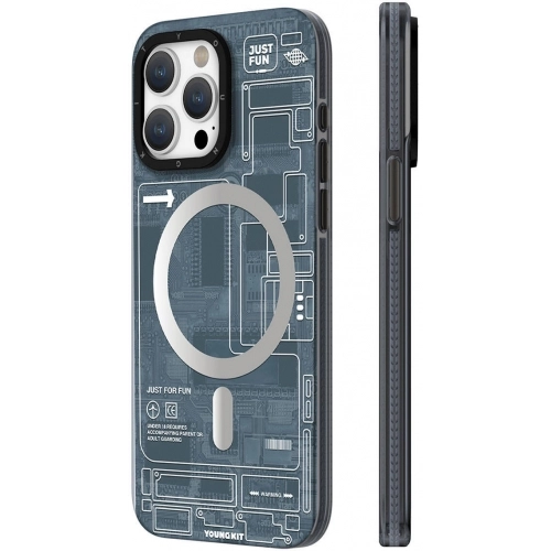 Apple iPhone 15 Pro (6.1) Kılıf Orjinal Lisanslı Magsafe Özellikli YoungKit Technology Serisi QC Kapak - Siyah