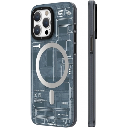 Apple iPhone 15 Pro (6.1) Kılıf Orjinal Lisanslı Magsafe Özellikli YoungKit Technology Serisi QC Kapak - Siyah