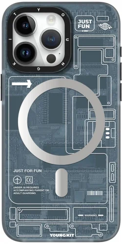 Apple iPhone 15 Pro (6.1) Kılıf Orjinal Lisanslı Magsafe Özellikli YoungKit Technology Serisi QC Kapak - Siyah